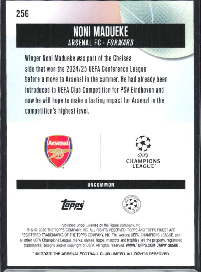 Noni Madueke 2025-26 Finest UEFA Uncommon #256 – baksida