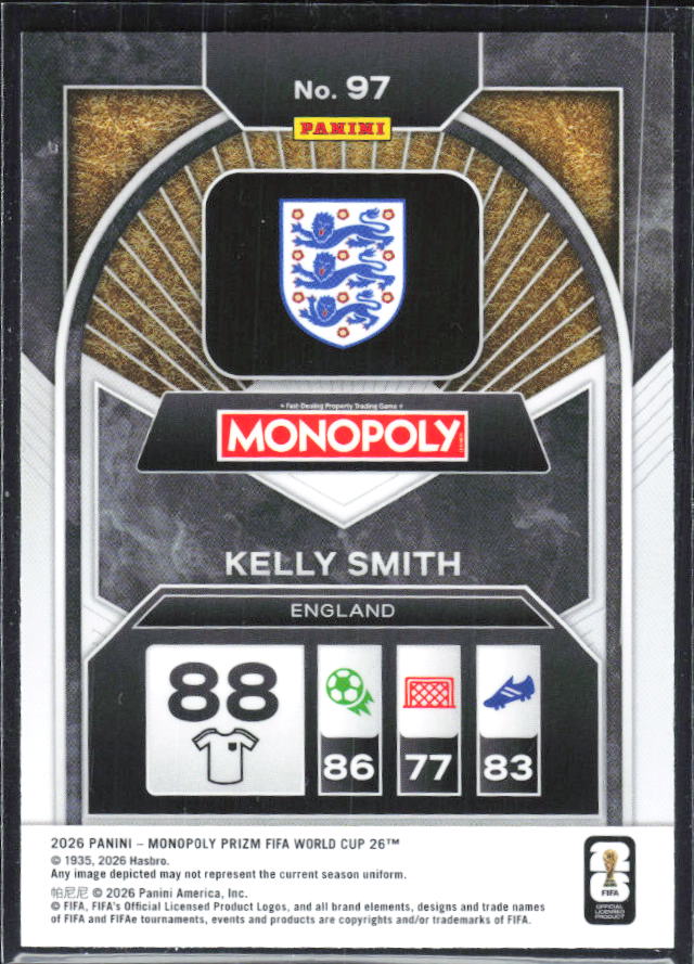 Kelly Smith 2026 Monopoly Prizm FIFA World Cup #97 – baksida