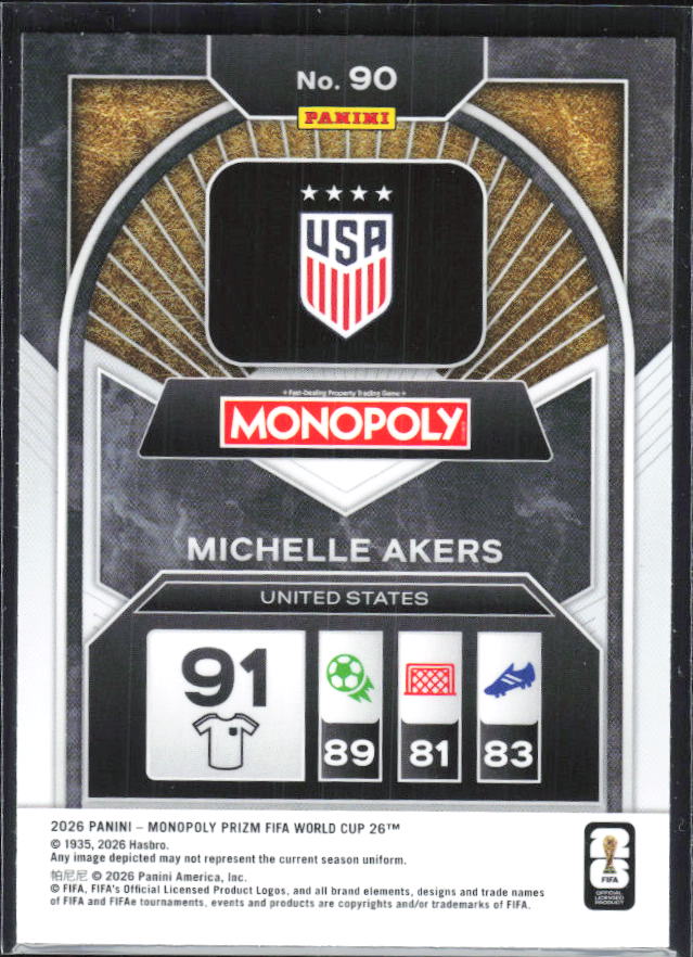 Michelle Akers 2026 Monopoly Prizm FIFA World Cup #90 – baksida
