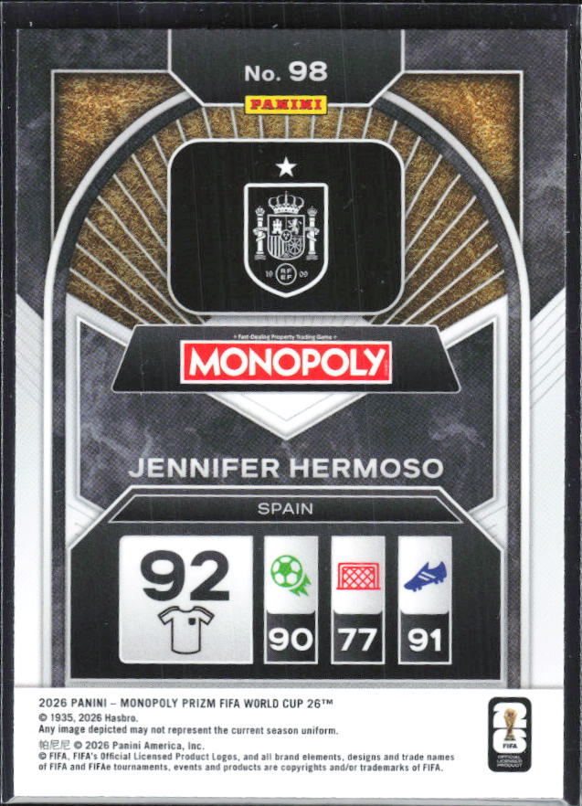 Jennifer Hermoso 2026 Monopoly Prizm FIFA World Cup #98 – baksida