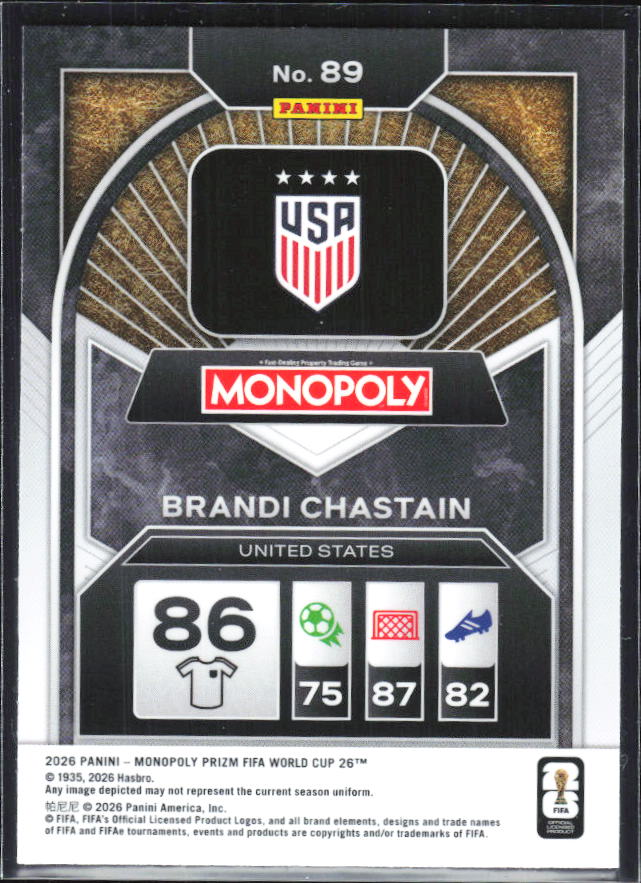 Brandi Chastain 2026 Monopoly Prizm FIFA World Cup #89 – baksida