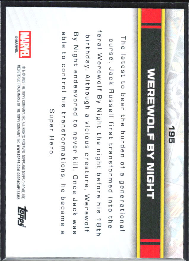 Werewolf by Night 2026 Chrome Marvel #195 – baksida