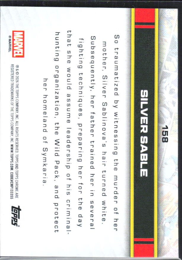 Silver Sable 2026 Chrome Marvel #158 – baksida