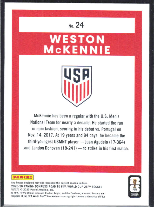 Weston McKennie 2025-26 Donruss Road to FIFA World Cup #24 – baksida
