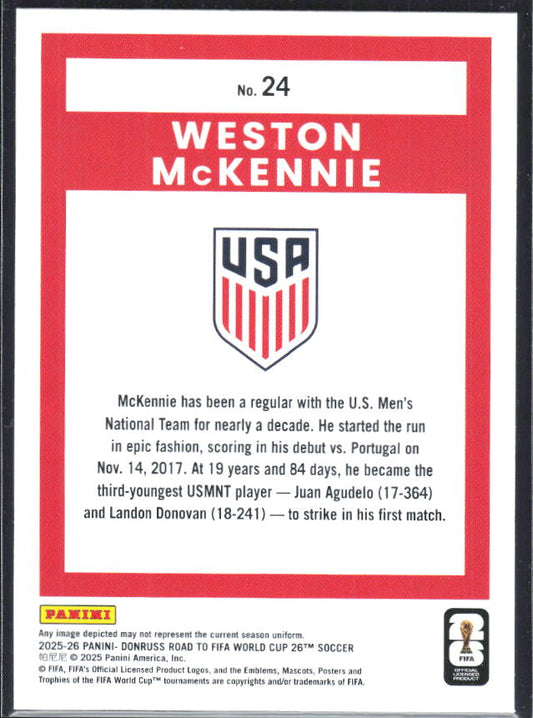 Weston McKennie 2025-26 Donruss Road to FIFA World Cup #24 – baksida