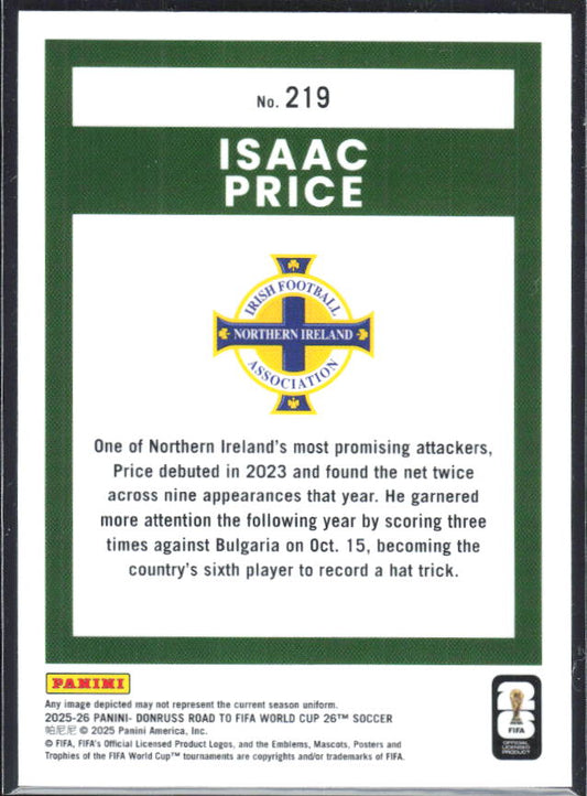 Isaac Price 2025-26 Donruss Road to FIFA World Cup Optic Rated Rookie #219 – baksida