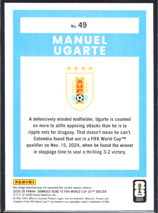 Manuel Ugarte 2025-26 Donruss Road to FIFA World Cup #49 – baksida