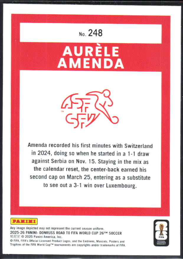 Aurèle Amenda 2025-26 Donruss Road to FIFA World Cup Rated Rookie #248 – baksida