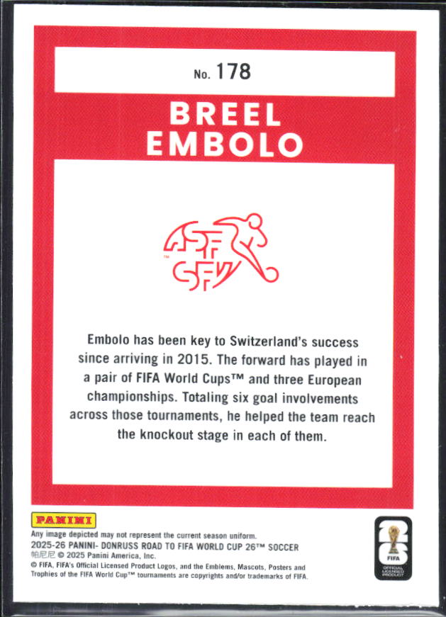 Breel Embolo 2025-26 Donruss Road to FIFA World Cup Optic #178 – baksida
