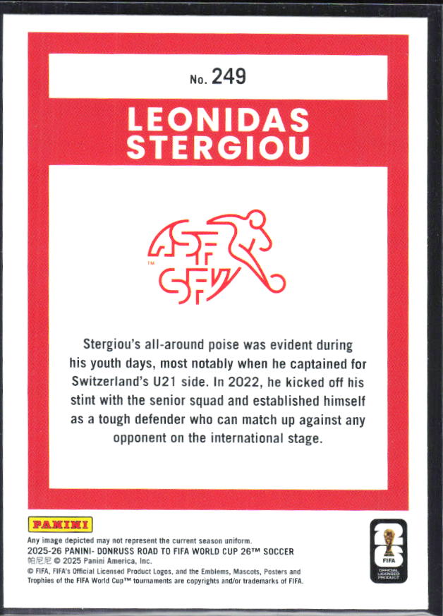 Leonidas Stergiou 2025-26 Donruss Road to FIFA World Cup Rated Rookie #249 – baksida