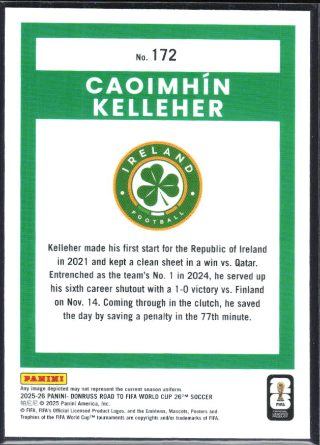 Caoimhín Kelleher 2025-26 Donruss Road to FIFA World Cup Optic #172 – baksida