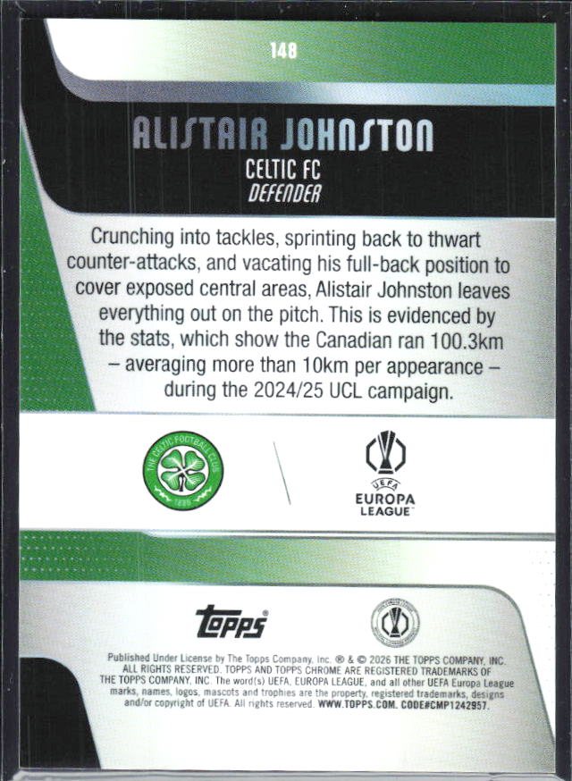 Alistair Johnston 2025-26 Chrome UEFA #148 – baksida