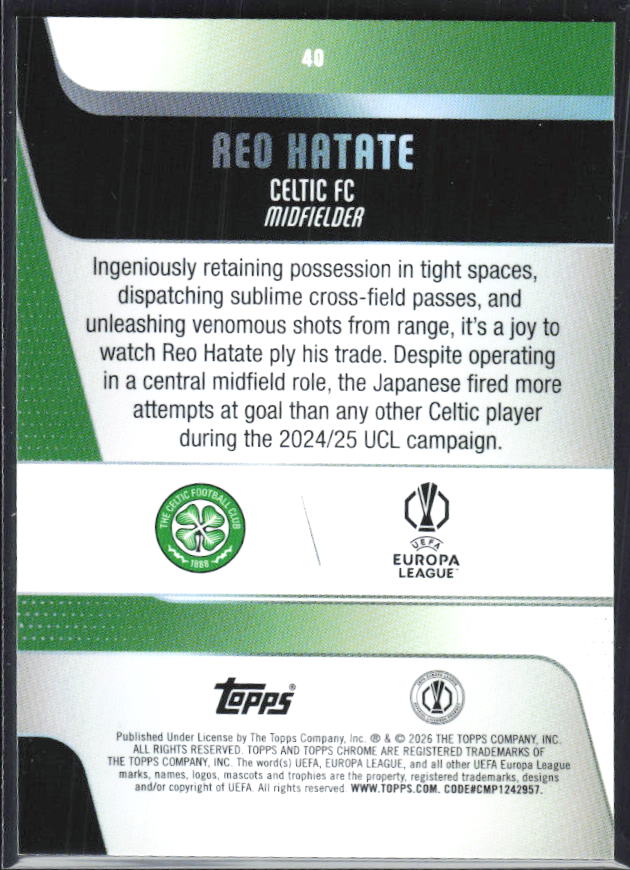Reo Hatate 2025-26 Chrome UEFA #40 – baksida
