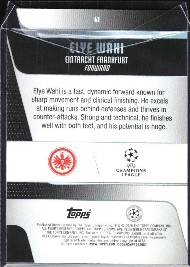 Elye Wahi 2025-26 Chrome UEFA #61 – baksida