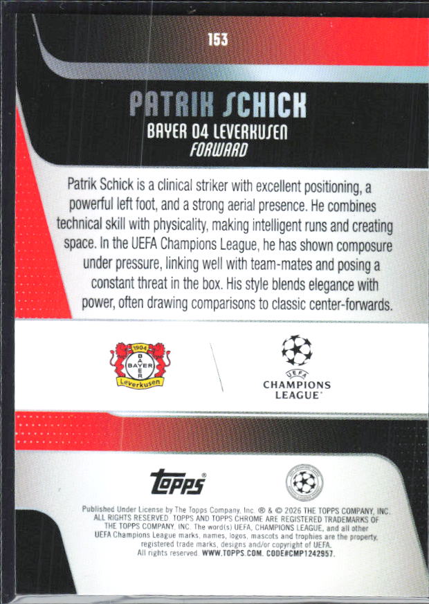 Patrik Schick 2025-26 Chrome UEFA #153 – baksida