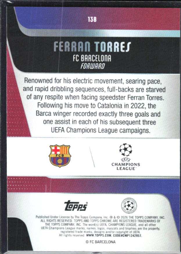Ferran Torres 2025-26 Chrome UEFA #138 – baksida