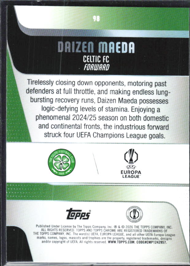 Daizen Maeda 2025-26 Chrome UEFA #98 – baksida