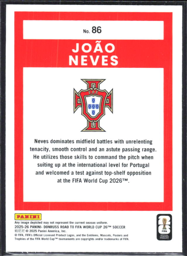 João Neves 2025-26 Donruss Road to FIFA World Cup Optic #86 – baksida