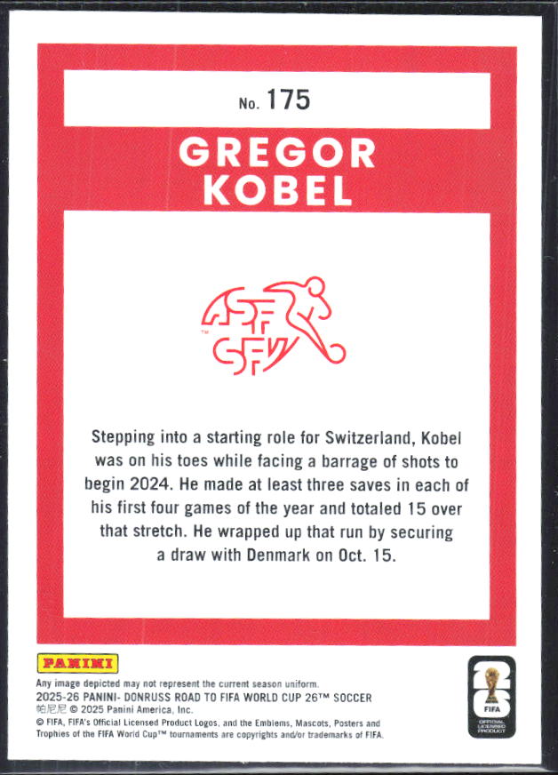Gregor Kobel 2025-26 Donruss Road to FIFA World Cup #175 – baksida