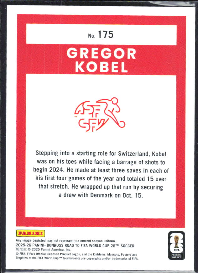 Gregor Kobel 2025-26 Donruss Road to FIFA World Cup #175 – baksida