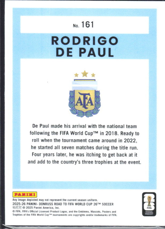 Rodrigo De Paul 2025-26 Donruss Road to FIFA World Cup Optic #161 – baksida