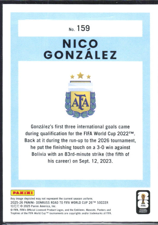 Nico González 2025-26 Donruss Road to FIFA World Cup #159 – baksida