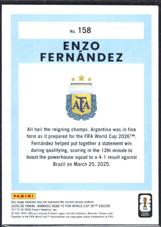 Enzo Fernández 2025-26 Donruss Road to FIFA World Cup #158 – baksida