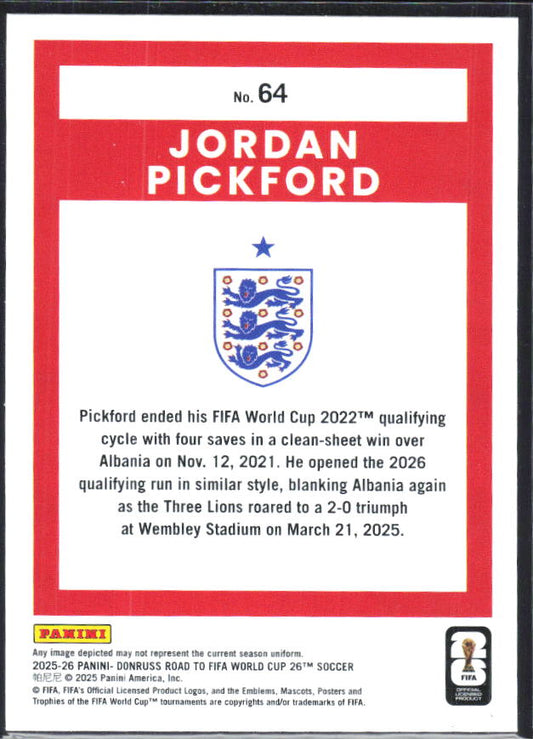 Jordan Pickford 2025-26 Donruss Road to FIFA World Cup #64 – baksida