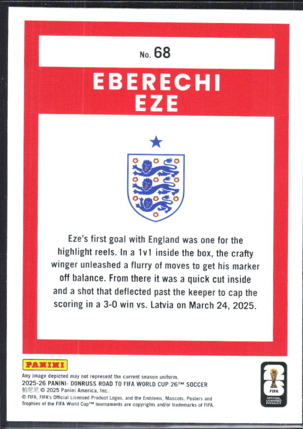 Eberechi Eze 2025-26 Donruss Road to FIFA World Cup #68 – baksida