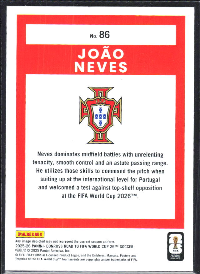 João Neves 2025-26 Donruss Road to FIFA World Cup #86 – baksida