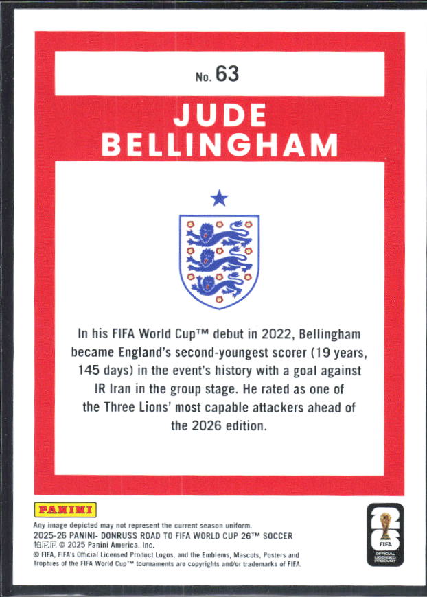 Jude Bellingham 2025-26 Donruss Road to FIFA World Cup #63 – baksida