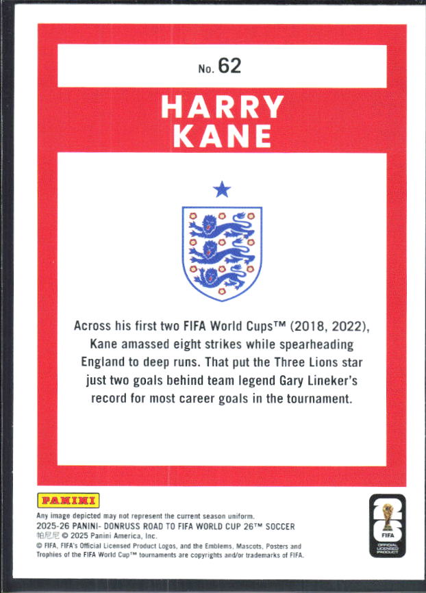 Harry Kane 2025-26 Donruss Road to FIFA World Cup #62 – baksida