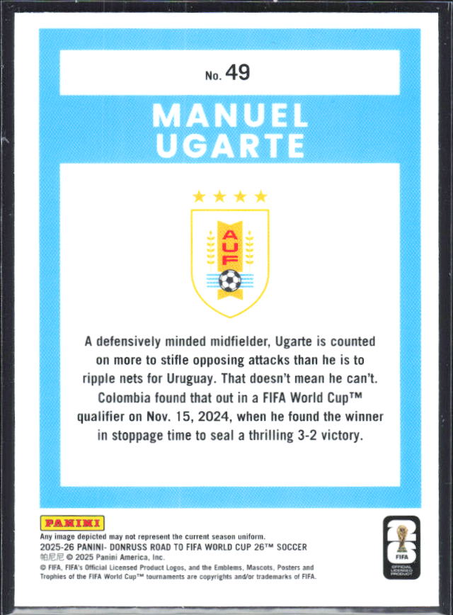 Manuel Ugarte 2025-26 Donruss Road to FIFA World Cup Optic #49 – baksida