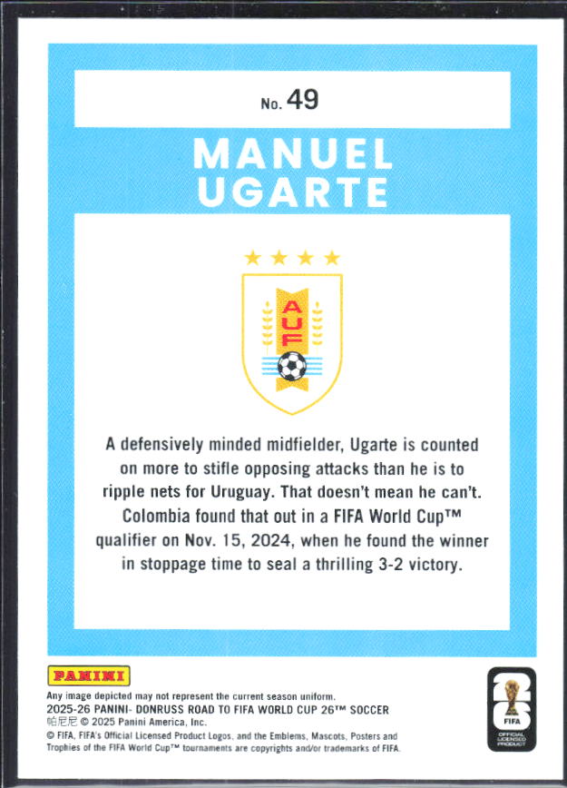 Manuel Ugarte 2025-26 Donruss Road to FIFA World Cup #49 – baksida
