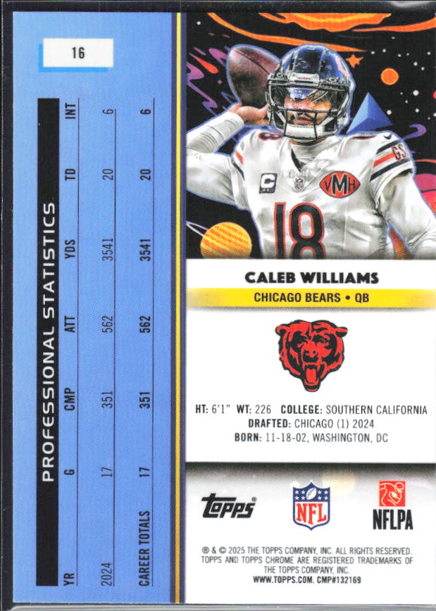 Caleb Williams 2025 Cosmic Chrome #16 – baksida