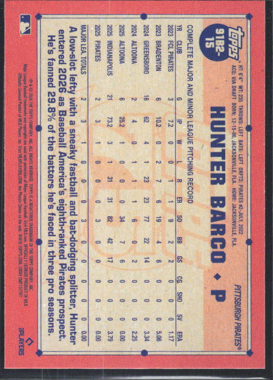 Hunter Barco 2026 Series 2 1991 Topps 35th Anniversary #91B2-15 – baksida