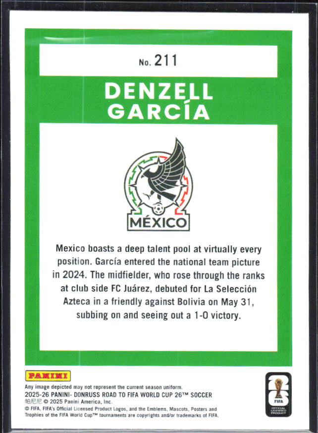Denzell García 2025-26 Donruss Road to FIFA World Cup Rated Rookie #211 – baksida