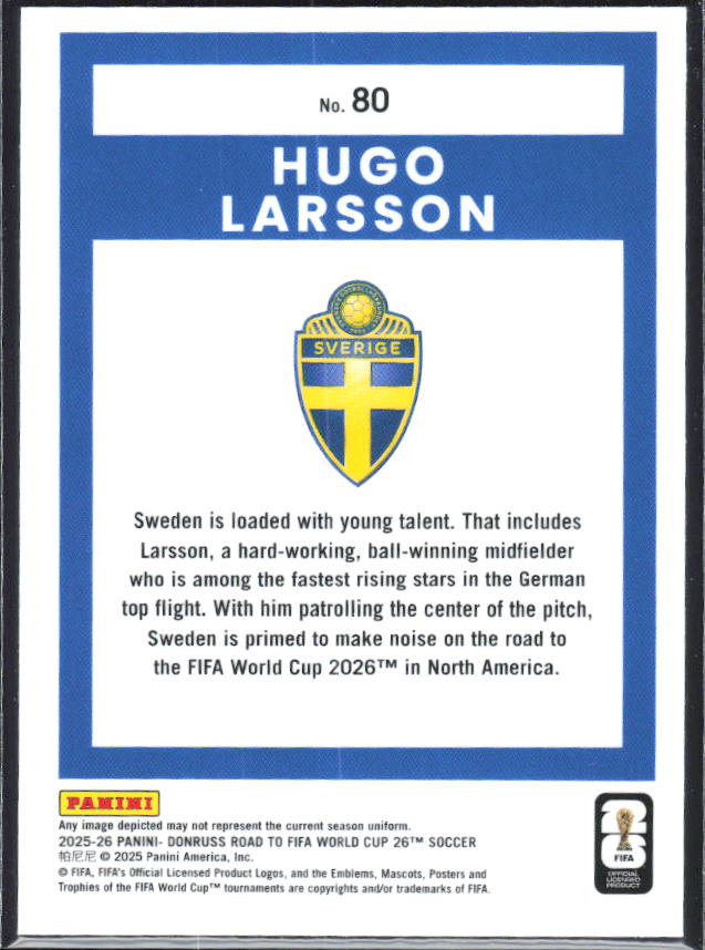 Hugo Larsson 2025-26 Donruss Road to FIFA World Cup Optic #80 – baksida