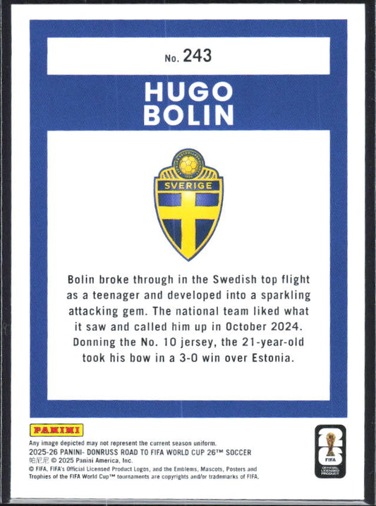 Hugo Bolin 2025-26 Donruss Road to FIFA World Cup Rated Rookie #243 – baksida