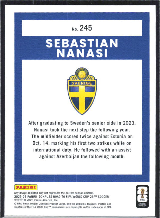Sebastian Nanasi 2025-26 Donruss Road to FIFA World Cup Rated Rookie #245 – baksida
