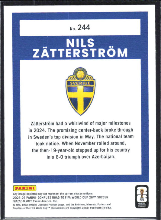 Nils Zätterström 2025-26 Donruss Road to FIFA World Cup Rated Rookie #244 – baksida