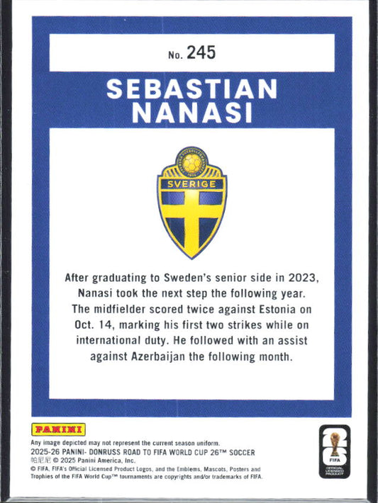 Sebastian Nanasi 2025-26 Donruss Road to FIFA World Cup Rated Rookie #245 – baksida