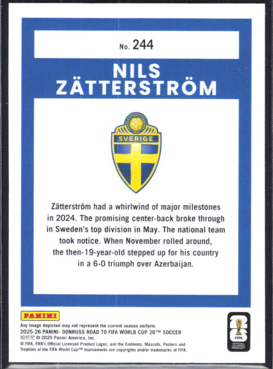 Nils Zätterström 2025-26 Donruss Road to FIFA World Cup Optic Rated Rookie #244 – baksida