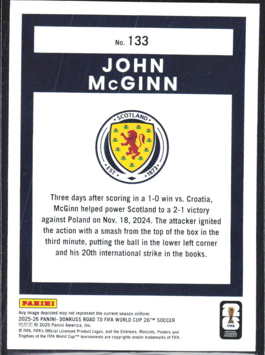 John McGinn 2025-26 Donruss Road to FIFA World Cup #133 – baksida