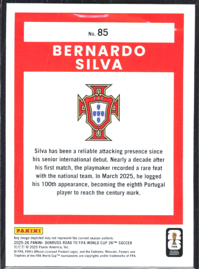 Bernardo Silva 2025-26 Donruss Road to FIFA World Cup #85 – baksida