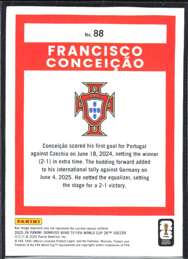 Francisco Conceição 2025-26 Donruss Road to FIFA World Cup #88 – baksida