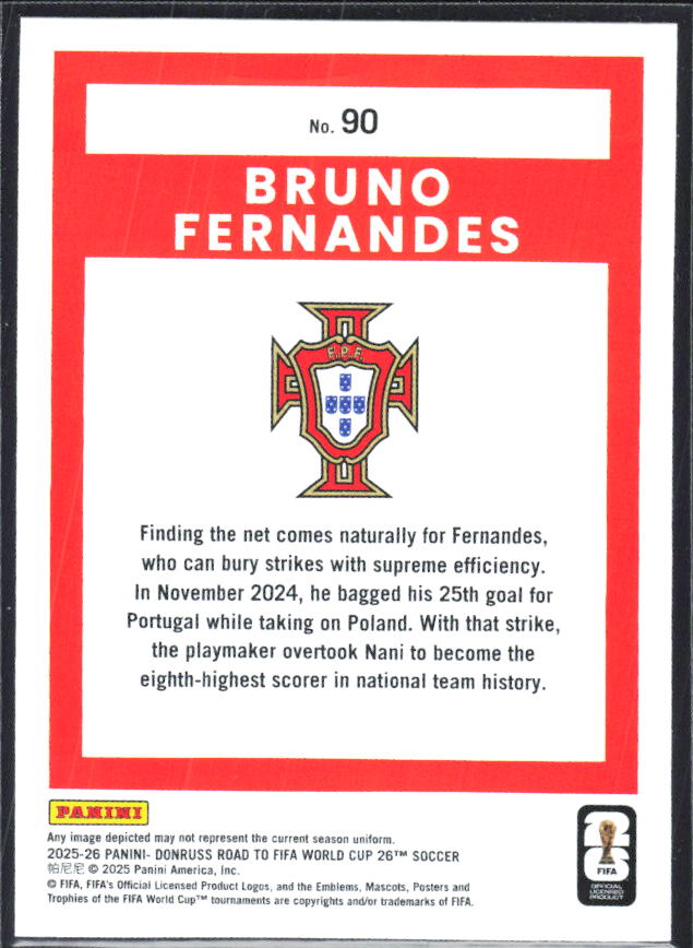 Bruno Fernandes 2025-26 Donruss Road to FIFA World Cup #90 – baksida