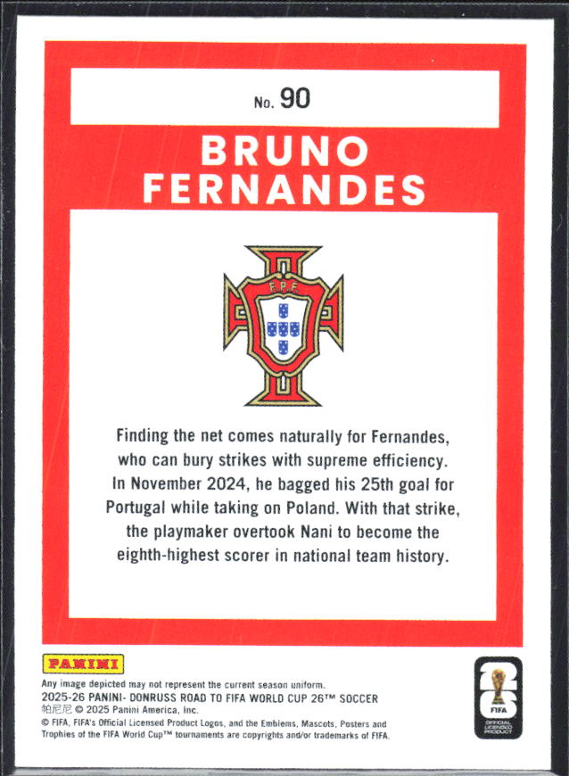 Bruno Fernandes 2025-26 Donruss Road to FIFA World Cup #90 – baksida