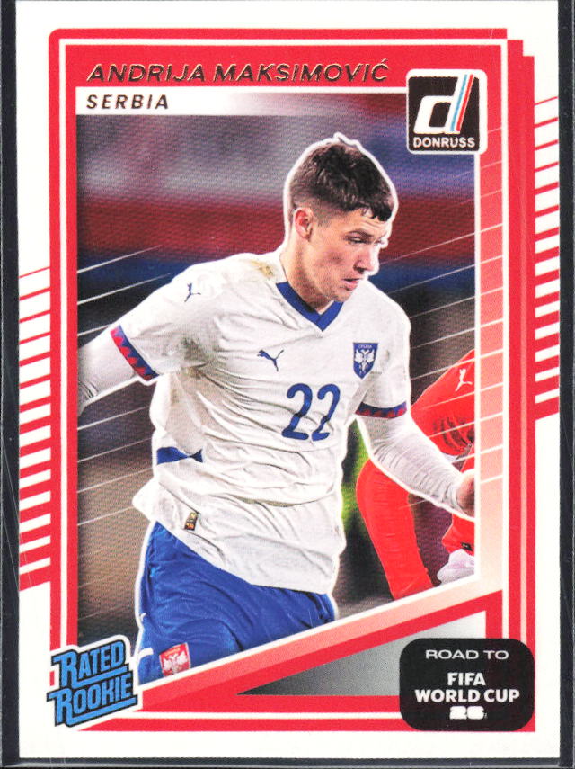 Andrija Maksimović 2025-26 Donruss Road to FIFA World Cup Rated Rookie #238 – framsida