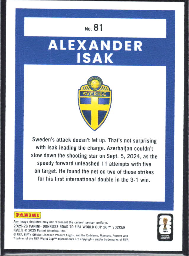 Alexander Isak 2025-26 Donruss Road to FIFA World Cup #81 – baksida